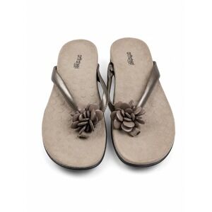 Orthaheel Fleur Bronze Metallic Floral Orthotic Thong Flip Flops Women's Size 8